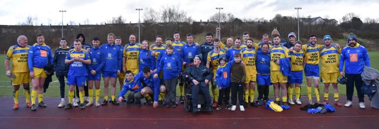 Both teams combine post match with mascot Luca Morrillo